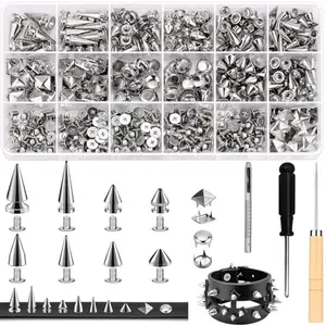 Jollidecor 455 PCS Punk Studs for Clothing, 10 Size Metal Spikes and Studs Leather Rivets for Craft, Square Pyramid Studs Round Dome Rivets DIY Punk Style Decoration for Clothes Shoes Belts Dog Collar