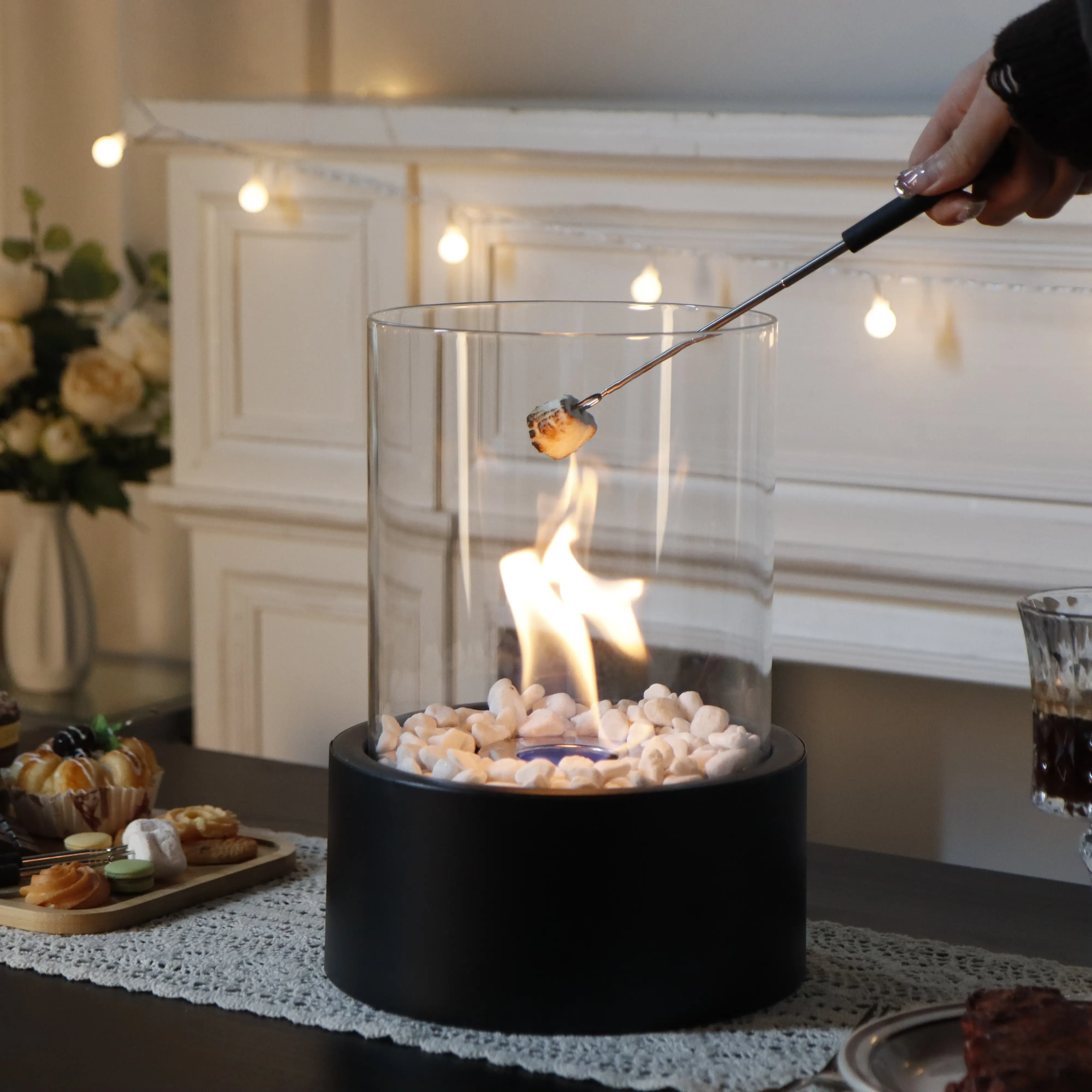Tabletop Fireplace (Extra Large Black) Decor Ornaments Modern Metal Firepit Stove