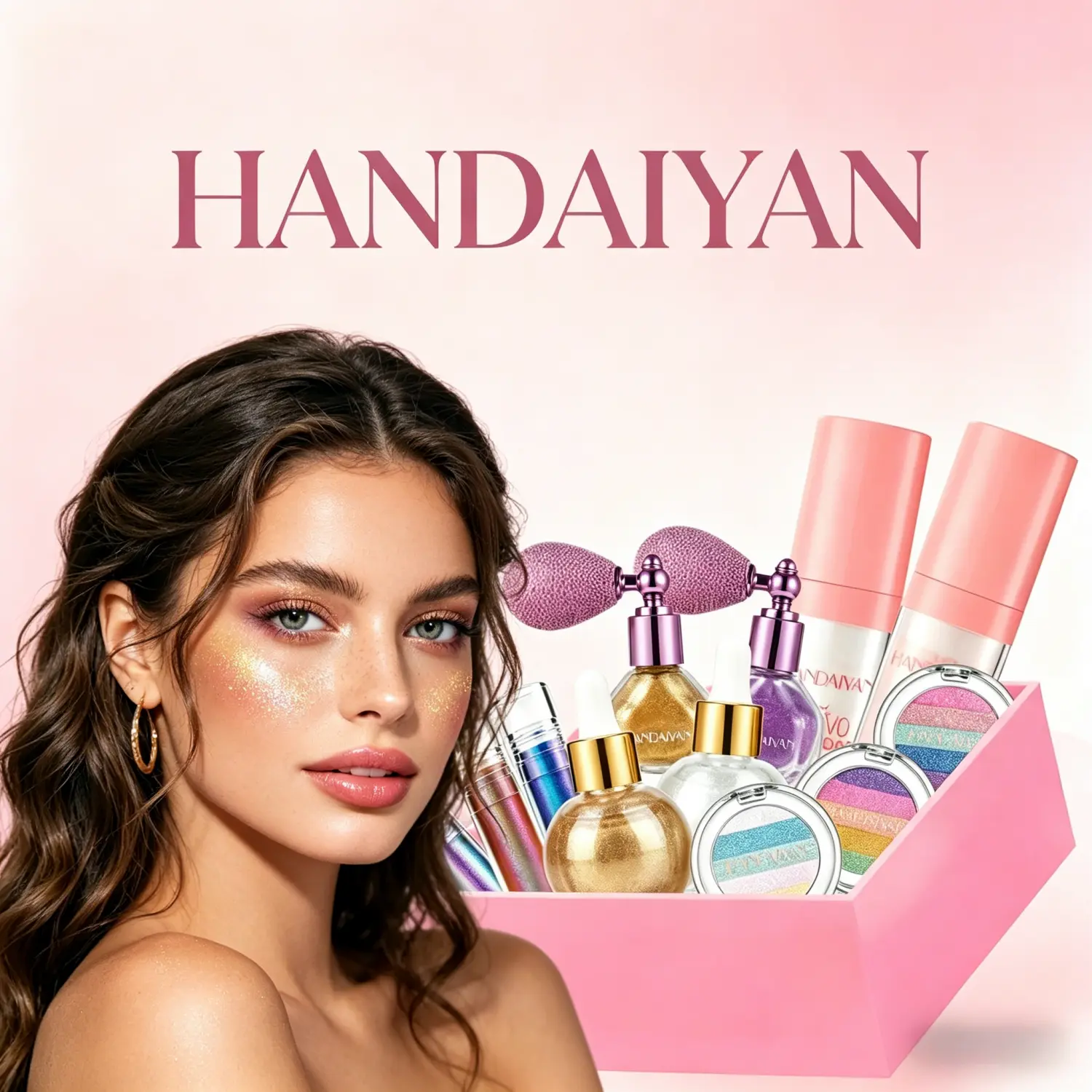 Lightweight Glitter Cosmetic Set Kit - Body Spray, Metallic Liquid Eyeshadow, Iridescent Highlighter Powder for Body Arts | Highly Pigmented, Buildable Formula, Long-Lasting Shimmer, Safe, All Skin Types, Date Nights, Face & Inner Corner Highlight, Easy T