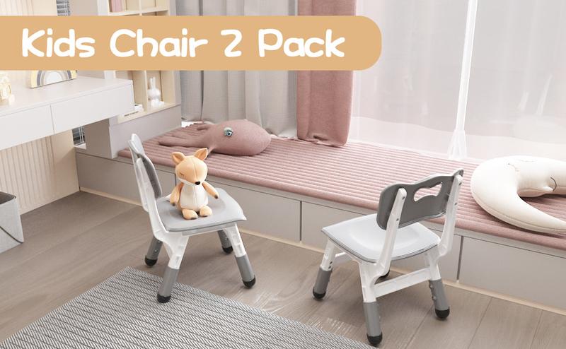 GARVEE Adjustable Toddler Chairs, 3 Height Levels, Plastic Design for Ages 2-8, Available in Grey, Pink, Grayish Blue, and Natural, Perfect for Home, Classroom, Nursery, and Indoor Use (2 Pack)