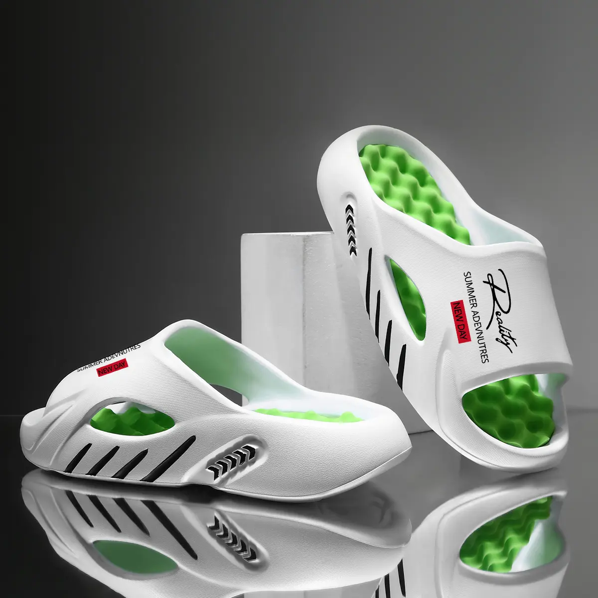 〽️Men\'s Slippers Slide Sandals White Green Back Strap Open Toe Ultra Comfy Shoes Green Men main image 2