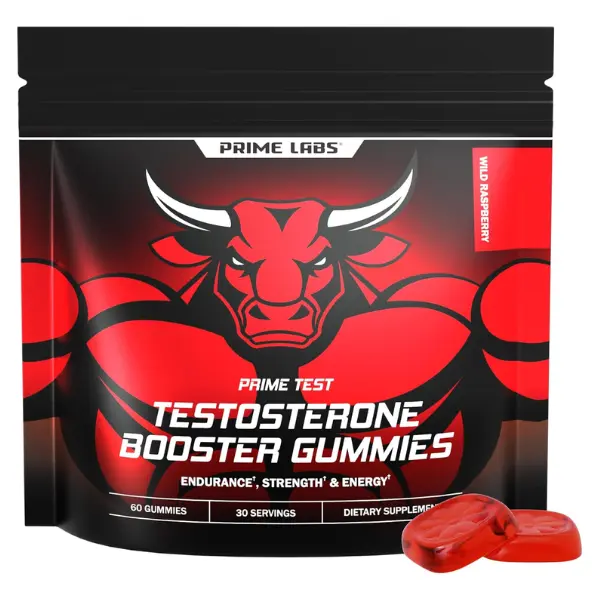 Prime Labs Testosterone Booster Gummies for Men - Wild Raspberry - 60 Count, 30 Servings