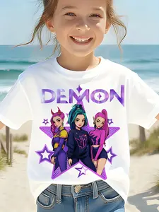 "DEMON" Anime Demon Girls Kids T-Shirt Cool Star Graphic Short Sleeve Cotton Tee for Girls Boys