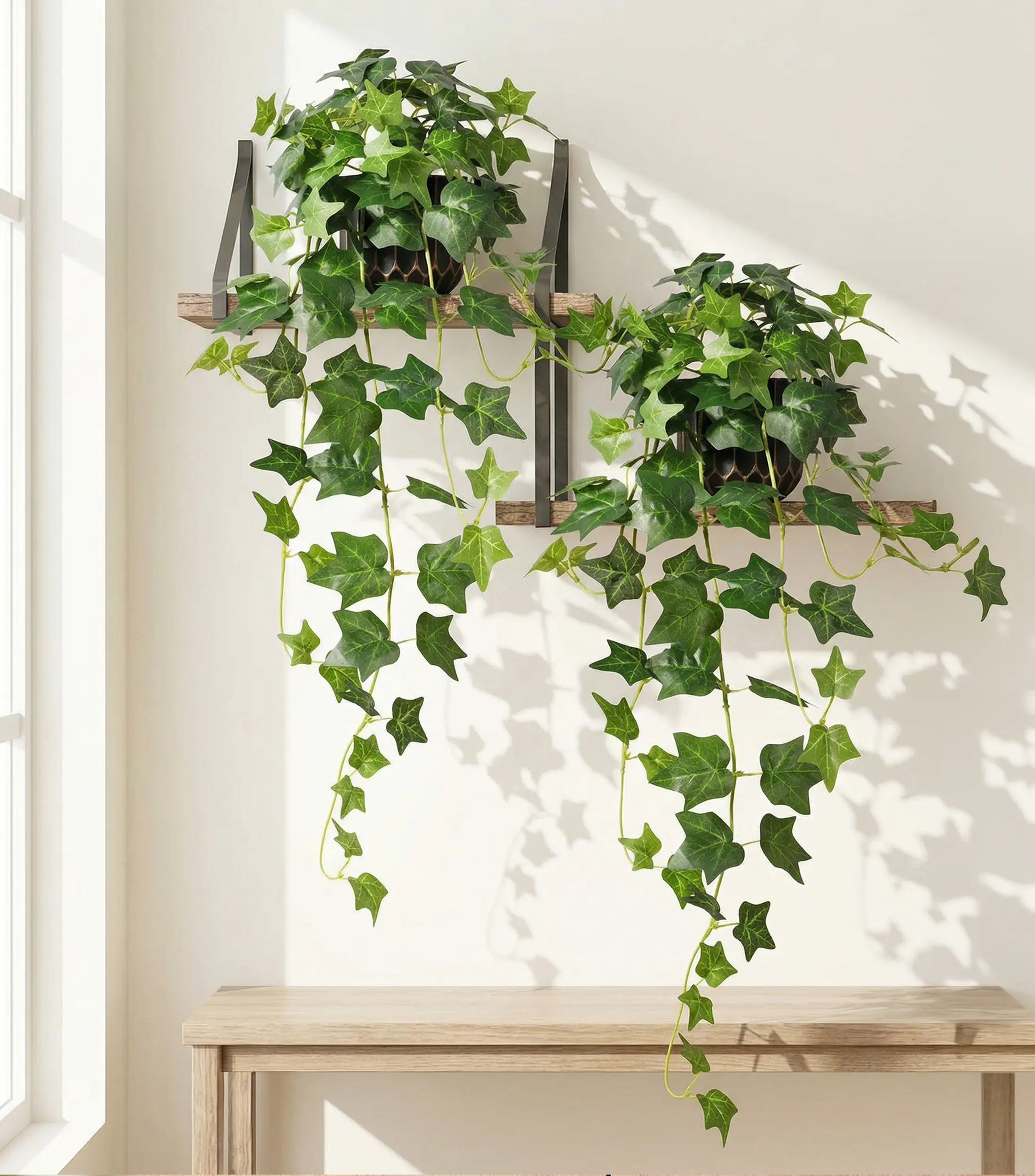 Ivydale Fake Plants 2 Pcs Faux Pothos Plants Potted Indoor Artificial Hanging Plants Realistic Fake Greenery Table Desk Bathroom Office Bedroom Living Room Shelf Modern Farmhouse Decor Indoor