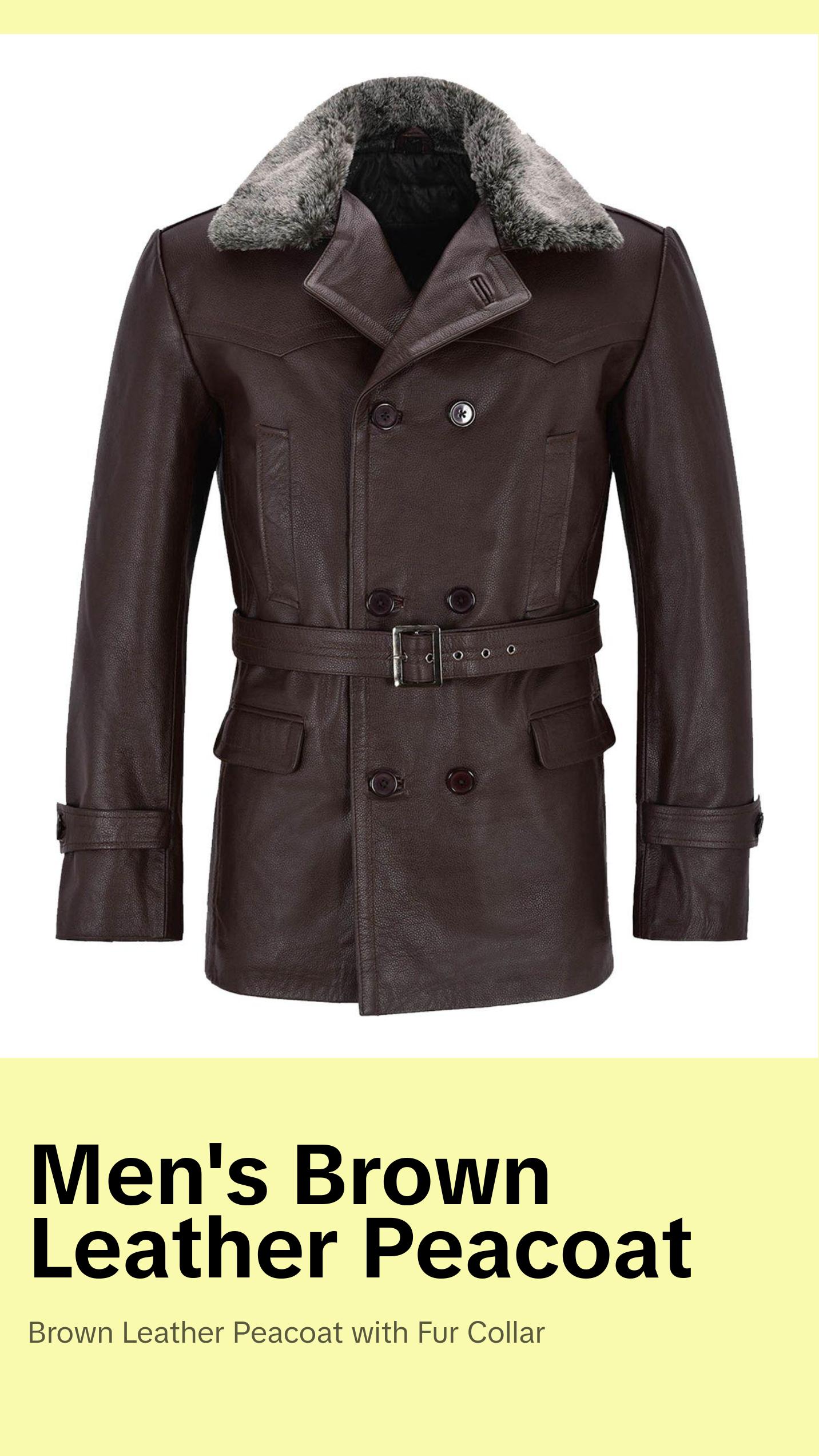 MotorCycleJackets Men's German Real Leather Brown Peacoat Fur Collar