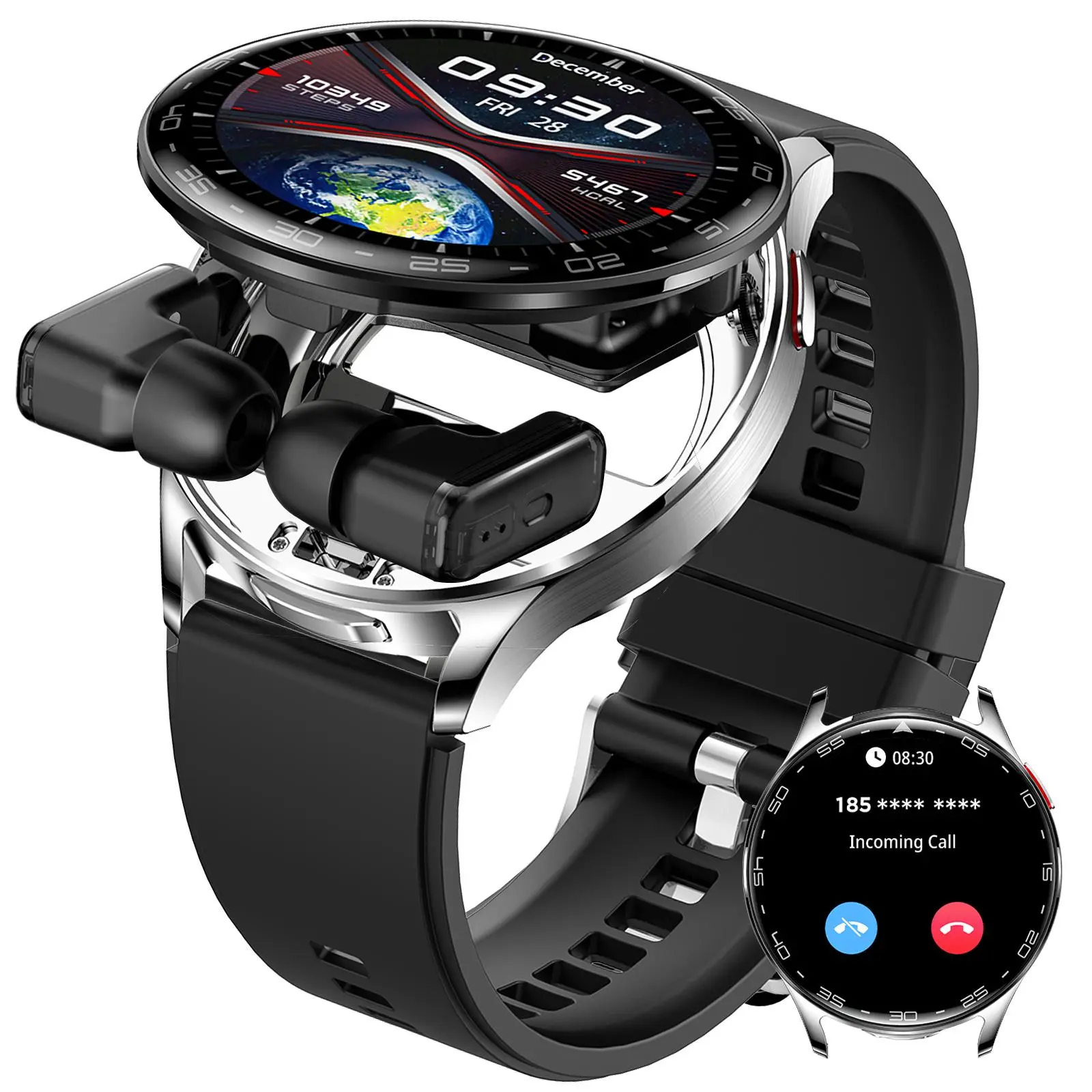 JELLOO Smartwatch with Earbuds, Multifunctional 1.39" HD Touch Screen Sports Tracking Touchscreen Sport Watch with Call Answering, Message Notifications, Music Playback & Fitness Tracker, IP68 Waterproof, Compatible with iPhone & Android