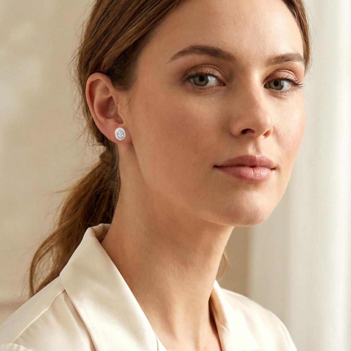 Vintage Oval Halo Stud Earrings D Color VVS Synthetic Moissanite Silver-plated Earrings Elegant Valentine’s Day Birthday Mother’s Day Bridal Wedding Jewelry Gift for Women