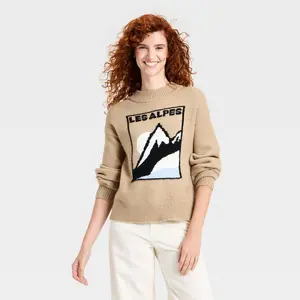 Women's Cozy Alpine Crewneck Pullover Sweater - Universal Thread Brown XS