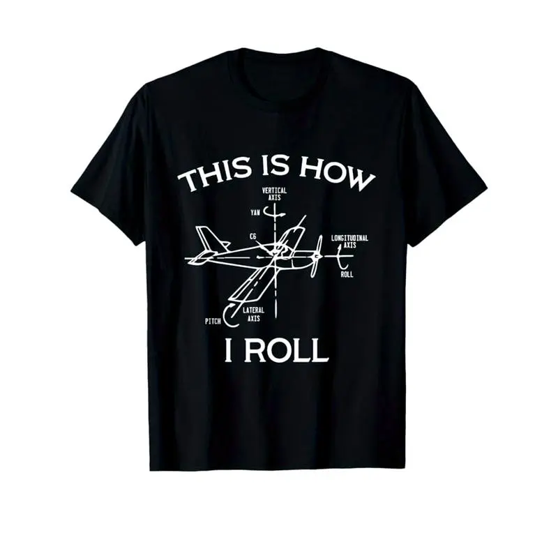 Women's Aviation Themed Short-Sleeve Cotton T-Shirt - Black, White Airplane Control Panel Print, Classic Crew Neck, Soft Fabric, Casual Comfort Fit, Funny "This Is How I Roll" Slogan, Ideal Pilot Gift for Aviation Enthusiasts, Shortsleeve, Top