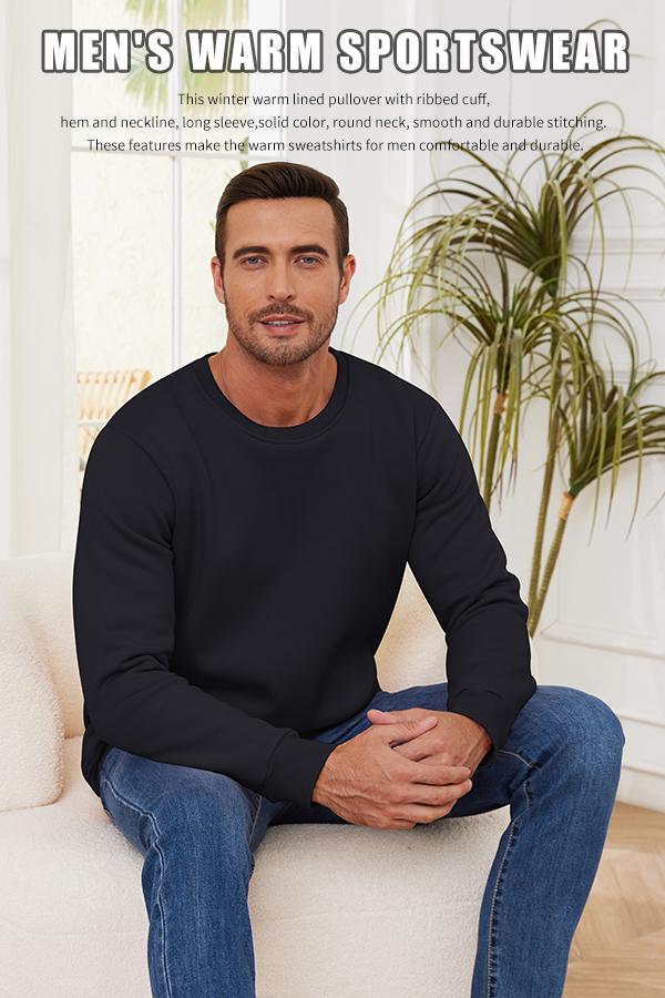 Gihuo Men's Winter Warm Crewneck Sherpa Fleece Lined Sweatshirt Army Beige Casual Long Sleeve Solid Color Round Neck Machine Washable Pullover Tops for Men Gifts