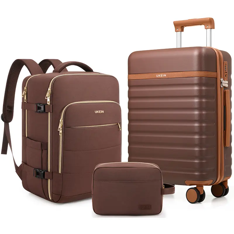 UKEIN 3-Piece Luggage Set, Unisex Polycarbonate Hardshell 20-inch Carry On Suitcase with Silent Spinner Wheels, TSA Lock & Practical Travel Backpack, Carry On Luggage, Pvc,back to school shopping, Polycarbonate Hardshell Luggage, Luggage Sets tiktokshopba