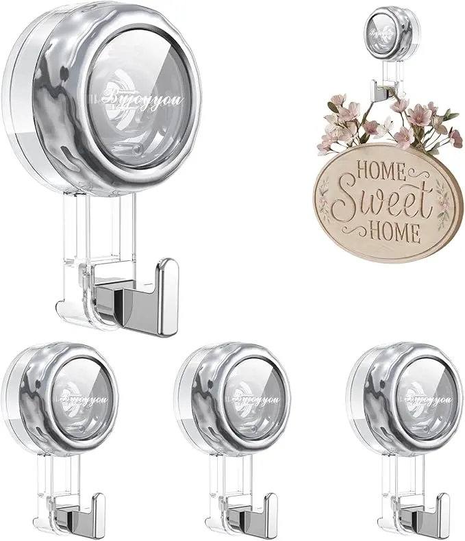 Rotate Vacuum Suction Cup Hooks, Heavy Duty Suction Cups 20 lb,Removable Reusable.No Drill Hook for Glass Door for Holiday Decoration Mirror, Windows, Tile, Robe, Bathroom Suction Hook hooks  that  stick Organiser Hanger