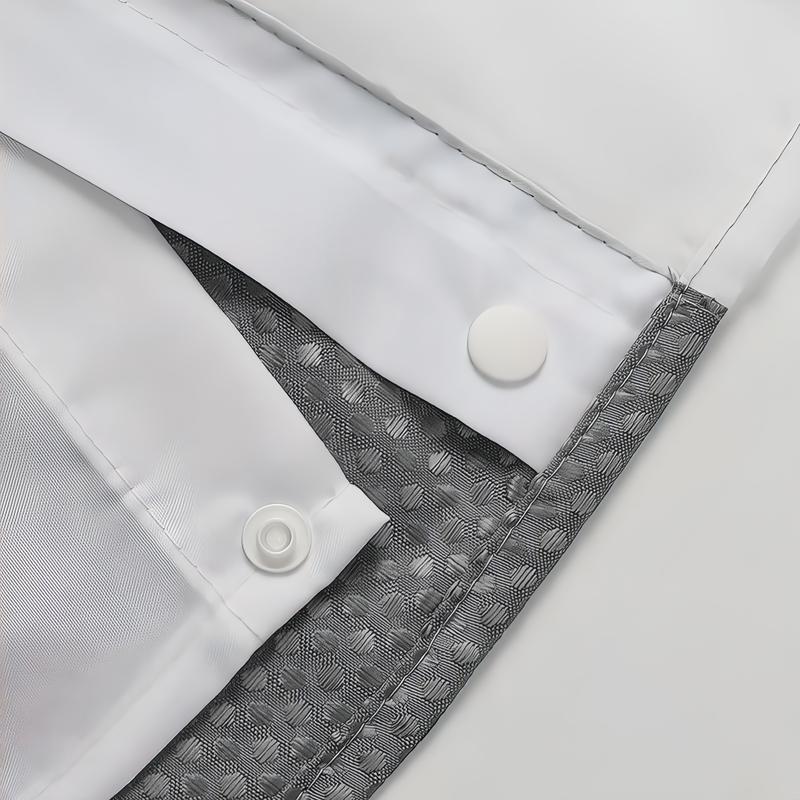 White No Hook Shower Curtain with Snap in Liner -grey Waffle-Pattern Shower Curtain Double Layer Shower Curtain -Fabric Waterproof Inner Liner,Bathroom Accessory for Home, Hotel, Salon & Dormitory Decor