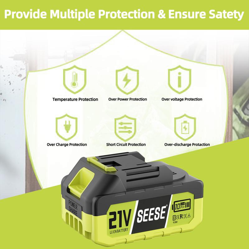 SEESE 21V Max Lithium Battery Pack Compatible with SEESE 21V Cordless Power Tools (1 Pack 21V Battery) Works with SEESE Blower Car Washer Chainsaw and Other Power Tools
