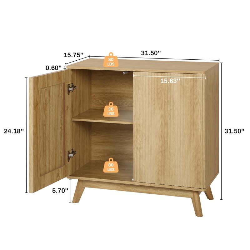 Giratree 2 3 Doors Sideboard Cabinet, Mid Century Farmhouse Fluted Credenza Sideboard Long Buffet Cabinet with Storage for Kitchen, Dining Room Coffee Cabinet, Office, Living Room TV, Entryway Cabinet