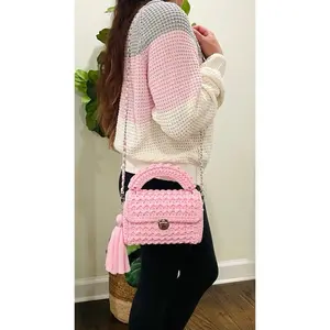 Handmade Crochet Bag - Elegant Pink Hand Knitted Purse with Chain Strap & Tassel Perfect Gift for Her