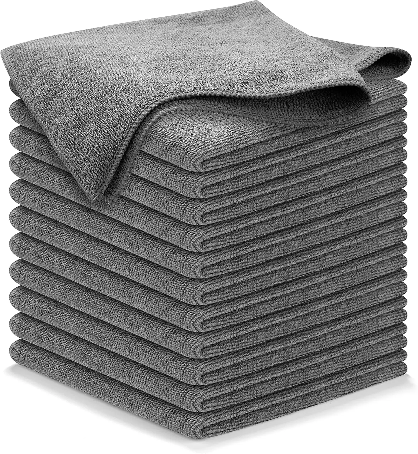 Plant-Based Microfiber Cleaning Towels & Cloths - 12 Pcs (12.5"x12.5") Grey Thick Grip-Root Weave, Casual, Traditional, 1200 Washes, Ultra-Absorbent, Streak-Free, Swirl-Free Mirror Shine for Car, Home Use, Long-Lasting Durable