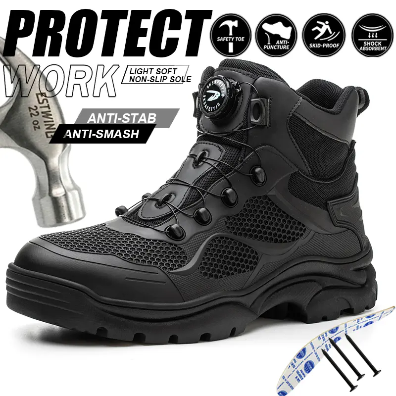 Men's Mid-Cut Safety Shoes, Cool Mecha Style, Euro Standard Steel Toe, Kevlar Anti-Puncture, Durable Rubber Sole, Breathable Fabric, Size 37-46, Nonslip Work Shoes, Steel Toe Footwear