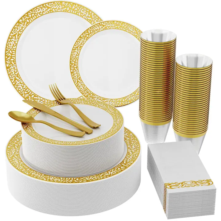 180pc 30set Bulk Dinnerware Sets | Plastic Plates for Turkey, Roast, Salad | BPA-Free, Recyclable | Restaurant Supp
