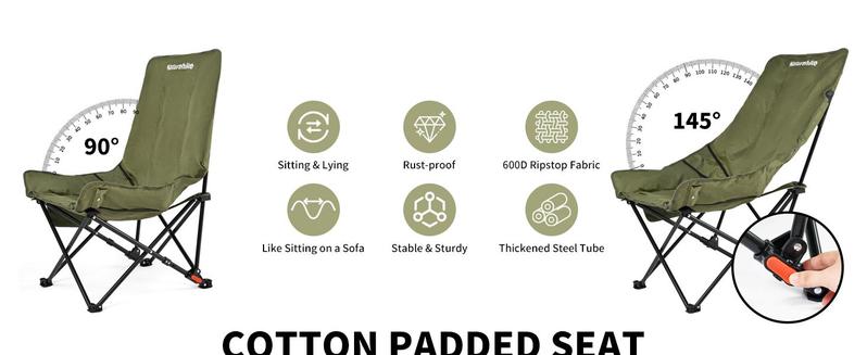 Naturehike Seastar Oversized Padded Camping Chair - Adjustable 2-Position Fold Chair with Side Pocket & Carry Bag, Supports 265 lbs portable folding outdoor camping accessories dealsforyoudays