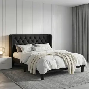 SHA CERLIN Platform Bed Frame with Upholstered Headboard, Wingback & Button Tufted Design,【Frame Only No Mattress】Full Queen King Size, No Box Spring Needed#ChristmasGifts#TikTokShopBlackFriday