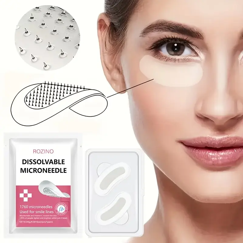 [Buy One, Get One Free]ROZINO Dissolvable Microneedle Eye Patches with Niacinamide & Vitamin C - Hydrating, Firming, Anti-Wrinkle, Brightening, Deep Penetrating, for Fine Lines, Smile Lines & Dark Circles, Gentle & Easy to Use - 1 Pair/Pack