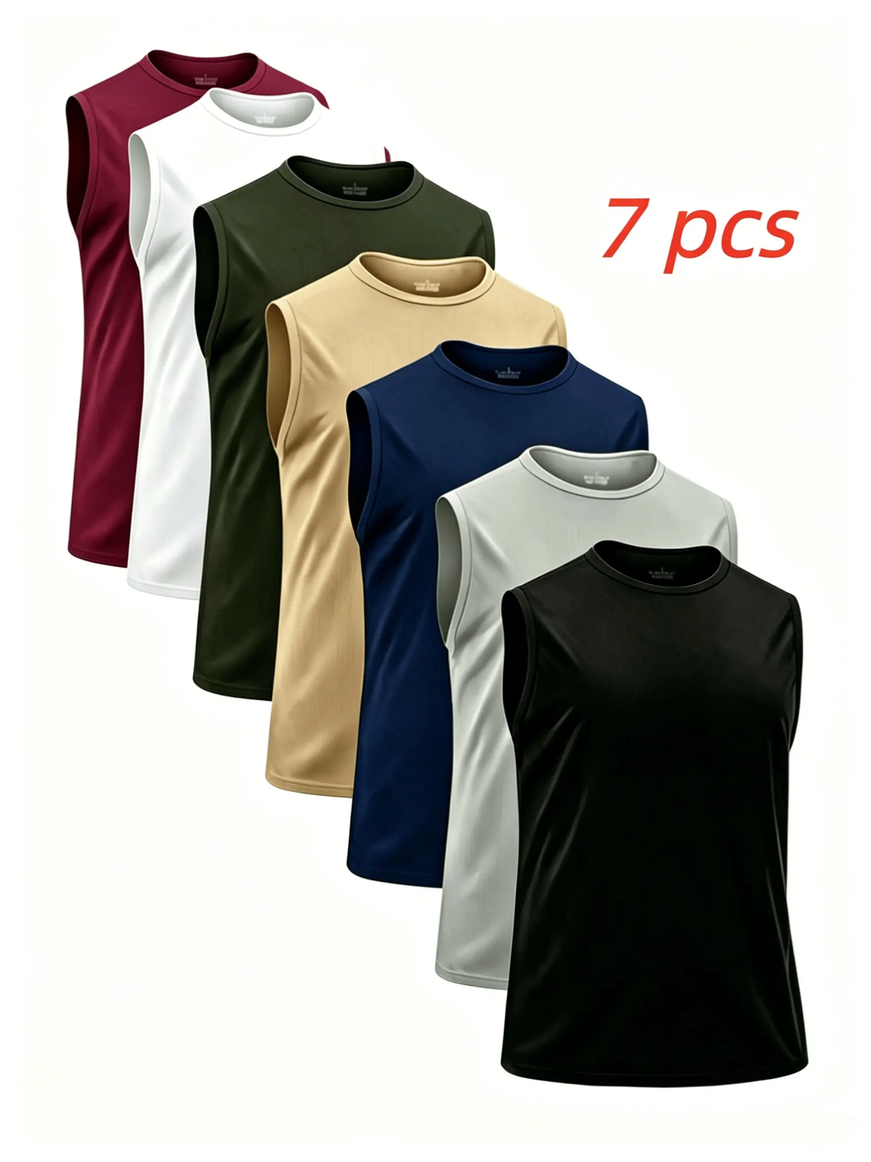 7pcs  Men'S Athletic Breathable Lightweight Sleeveless Vest Loose Fit, Active Quick-Dry Round Neck Sleeveless Top, Men'S Sleeveless Shirt Clothing Top for Gym Training Exercise Quick-Dry Gym Outfits, Mens Clothing Wear Summer Underwear Top for Gym,Running
