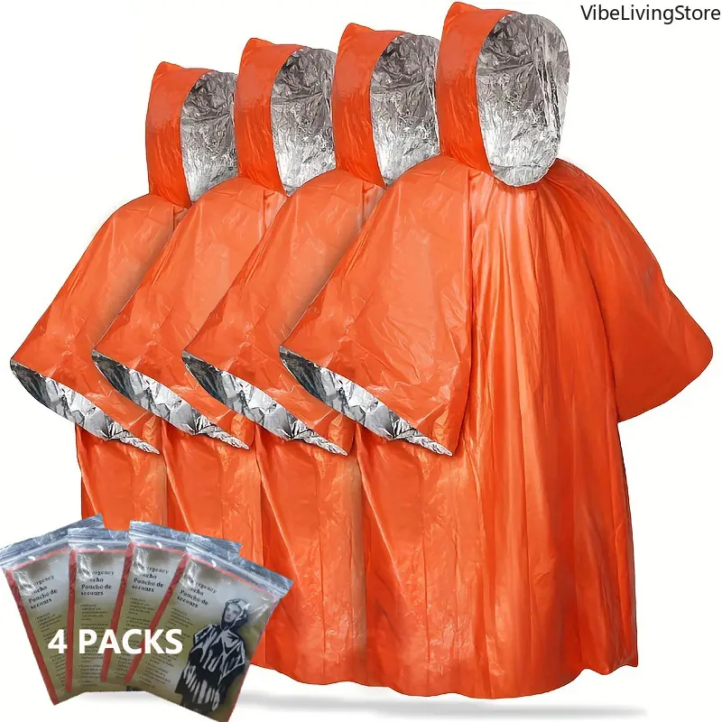 Adult Thermal Emergency Rain Poncho with Survival Blanket - Hooded, Durable, Universal, Full Body Cover, Rainproof, Fully Waterproof and Windproof, Compact Bag-Included, Lightweight 1-Size for Camping, Hiking (Sports & Outdoor Gear)