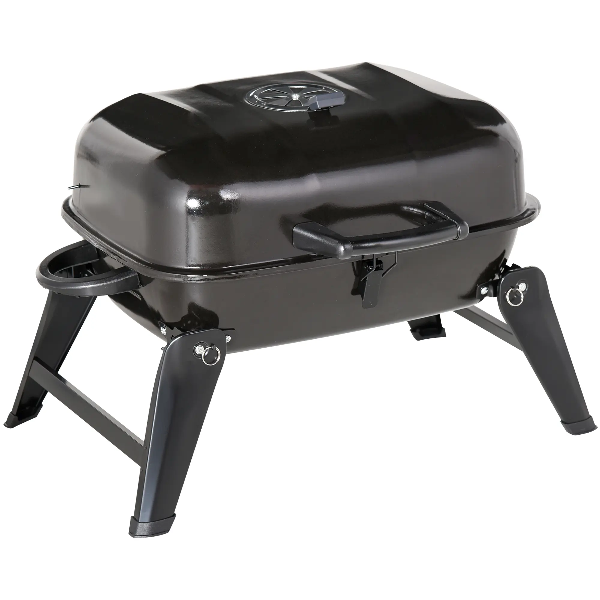#tiktokshopbacktoschool Outsunny 14" Portable Charcoal Grill, Tabletop Small BBQ Grill for Outdoor Cooking, Camping, Tailgating, Enamel Coated, Vent, Folding Legs, Black