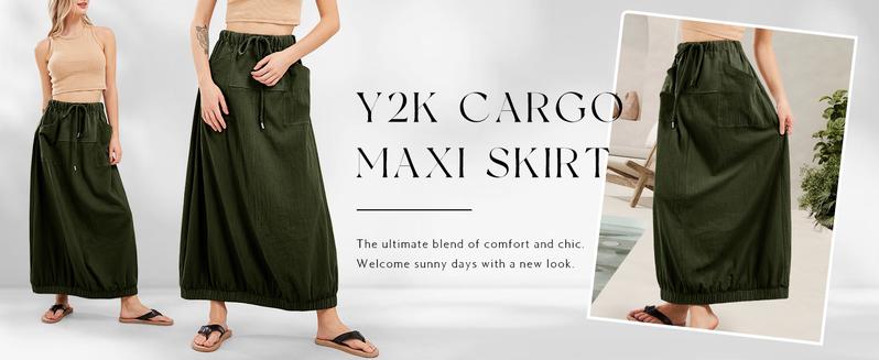 CHARTOU Women Baggy Parachute Skirt Comfy Casual Cotton Y2k Cargo Maxi Long Skirt CHARTOU Women Baggy Parachute Skirt Comfy Casual Cotton Y2k Cargo Maxi Long Skirt