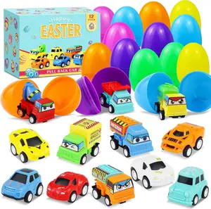 12PCS Pre-Filled Easter Eggs with Pull Back Toy Cars Easter Egg Fillers for Kids, Easter Basket Stuffers, Easter Egg Hunt Prizes, Party Favors, Classroom Rewards, Toy Cars for Boys Girls Teens