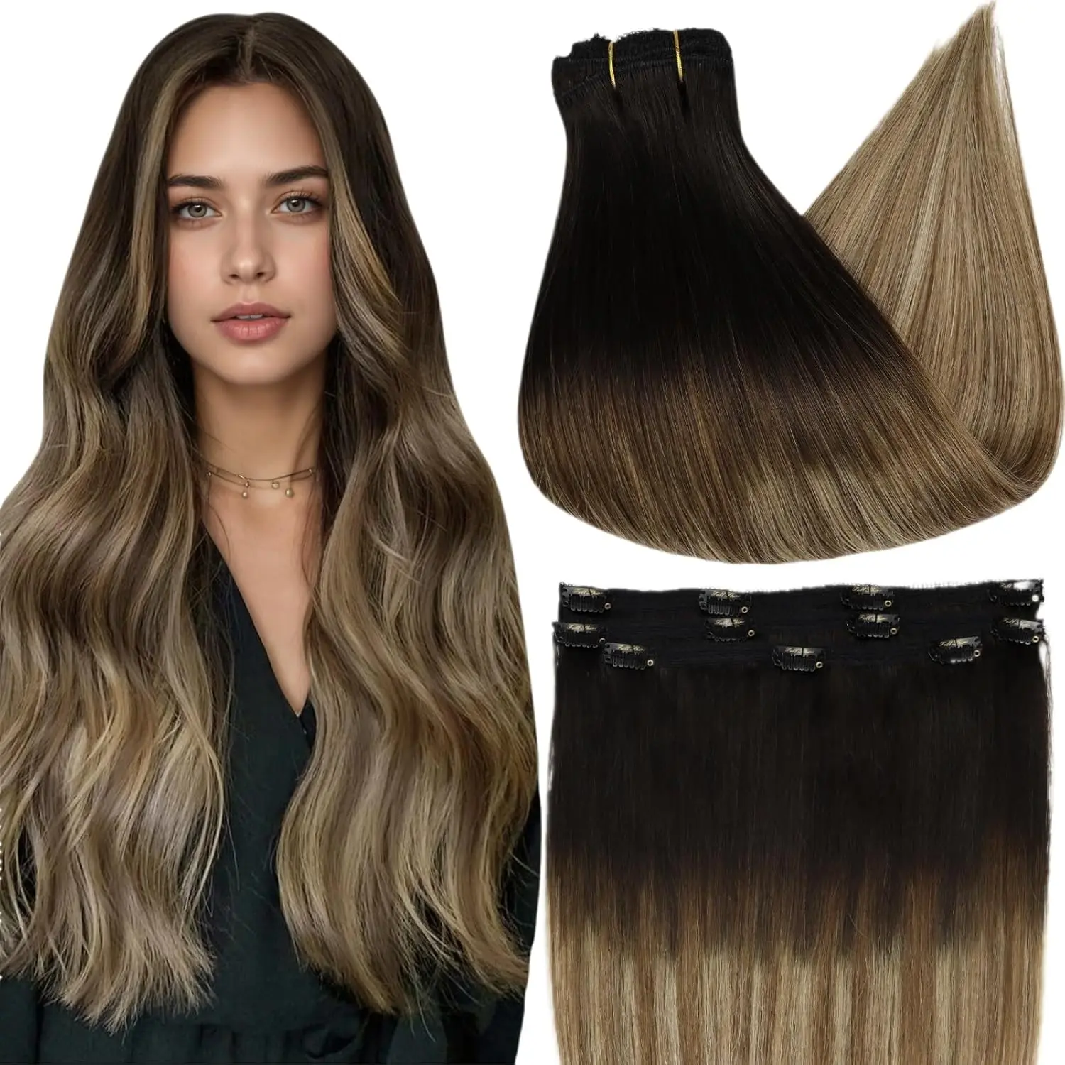 #1B/6/27 Black to Brown Mix Caramel Blonde