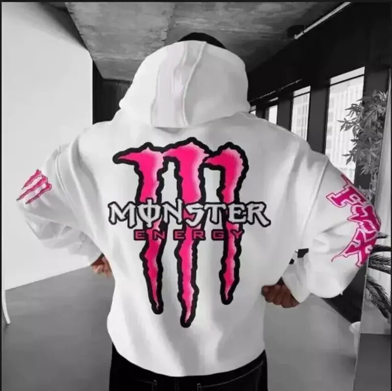 White and Pink Monster Energy Claw Streetwear Racing Crossover Hoodie, Motocross Streetwear, Unisex Casual Pullover, Fullsize S-5XL, Gifts For Men, Lover Car