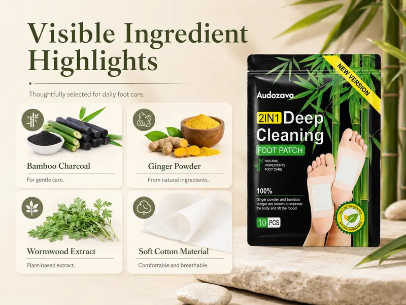 Natural Ginger + Bamboo Vinegar Detox Foot Pads for Adults, Deep Sole Cleanse, Toxin Removal, Stress Relief, Sleep Aid & Alternative Therapeutic Wellness Foot Care