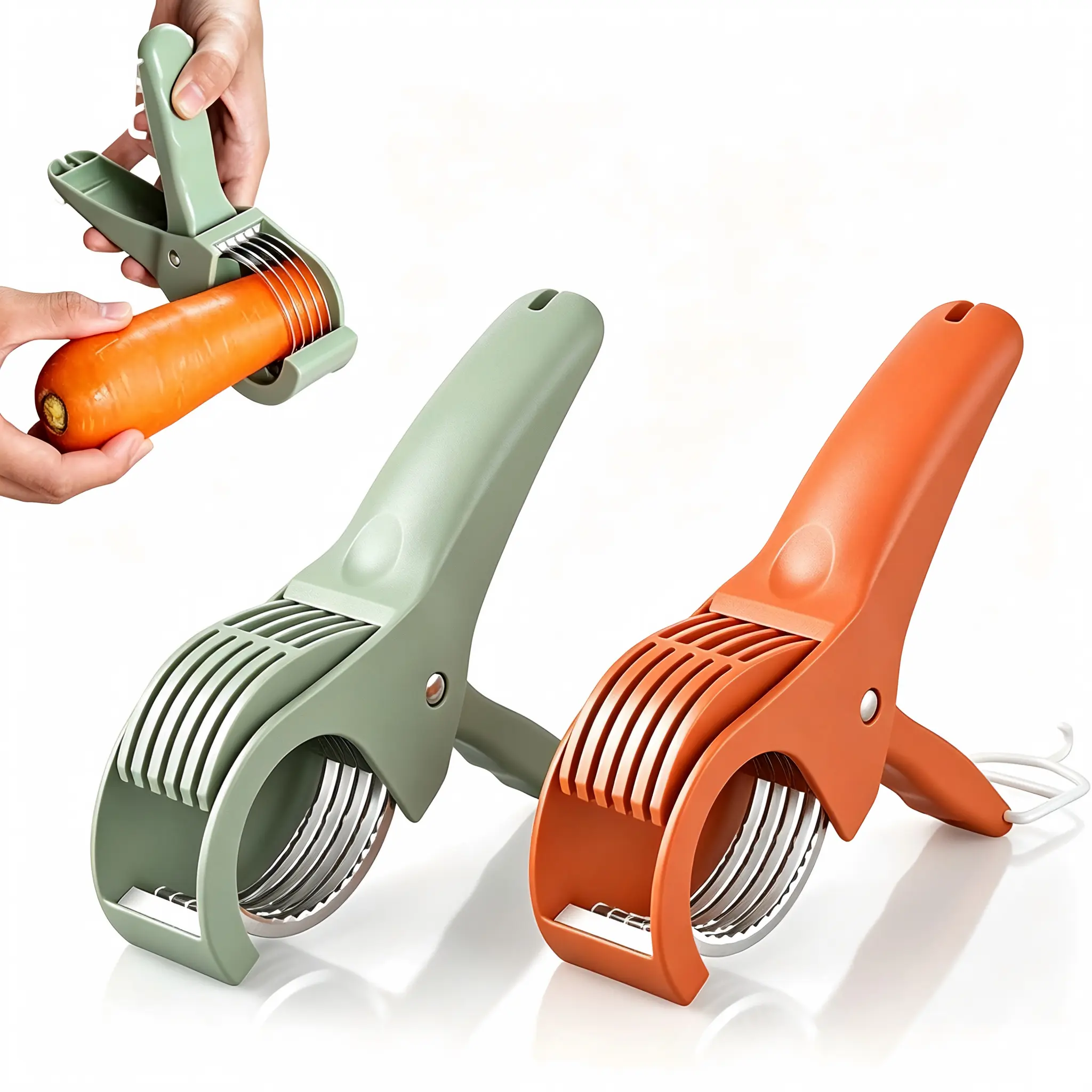 Portable Fruit & Vegetable Slicer with Multi-Blade Design, Handles, Effortless Peeling, Compact Handheld Cutter for Daily Food Prep (Green, Orange)