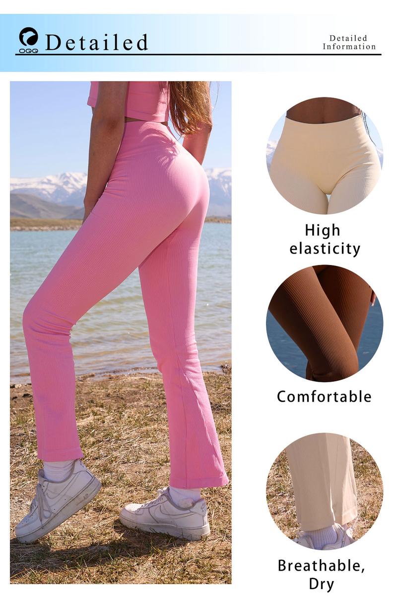 OQQ Women's Yoga Pants Ribbed Seamless Workout High Waist Bell Bottoms Flare Leggings Comfort