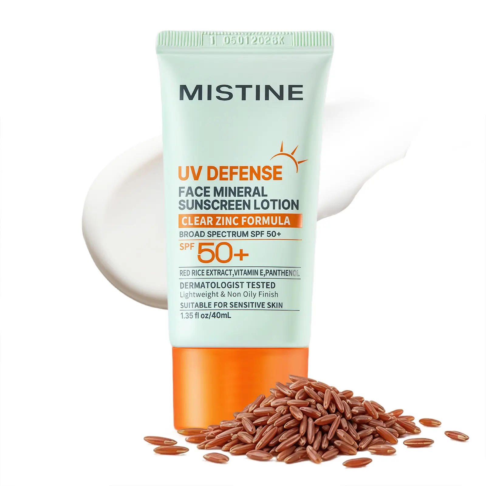 【NEW】[Mistine Official] SPF50+ Mineral Face Sunscreen Lotion (OTC) | 17.88% Zinc Oxide | For Dark Spots, Sun Spots & Melasma-Prone Skin| Lightweight | Non-Greasy | Natural Finish | Dermatologist Tested | Sensitive & Acne-Prone Skin | Daily Protection