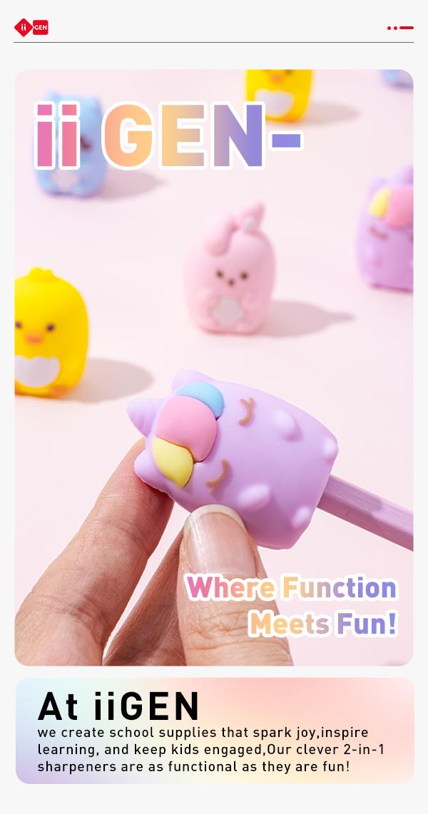 iiGEN 4PCS Cute Animal Pencil Sharpener Set Unicorn DUCK RABBIT CAT Stainless Steel Safe Long Lasting Kids Stationery