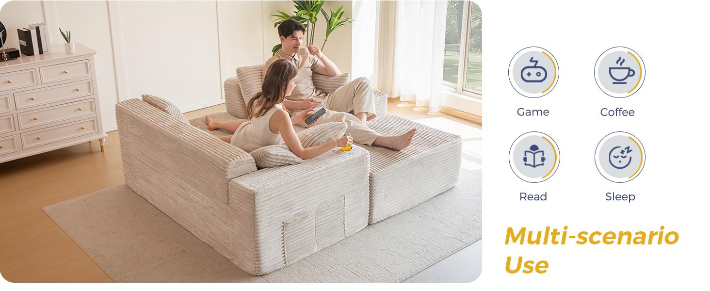 【2 Package Shipping】MAXYOYO 104" Plush Corduroy Cloud Velvet Modular Sectional Couch with L-Shape Chaise, No Assembly Required - Modern Boneless Couch for Living Room, Sofa in A Box, Oversized Sofa Sleeper with Deep Seat