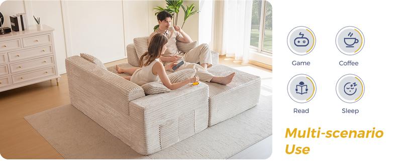 MAXYOYO 104" Plush Corduroy Cloud Velvet Modular Sectional Couch with L-Shape Chaise, No Assembly Required - Modern Boneless Couch for Living Room, Sofa in A Box, Oversized Sofa Sleeper with Deep Seat
