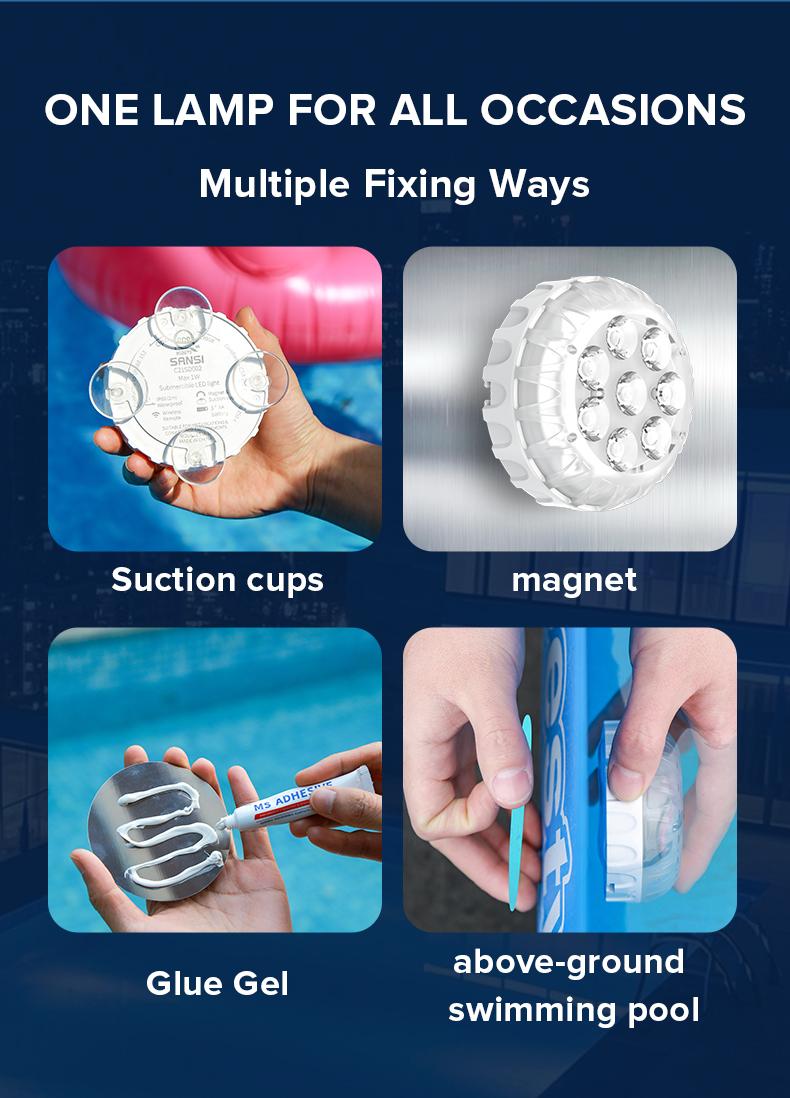 SANSI Poolside Light, Waterproof Color-Changing LED Light for Swimming Pool, Pond, Garden & Shower, Magnetic Mount, RF Remote, Battery-Powered Underwater Lighting Outdoor Decorative