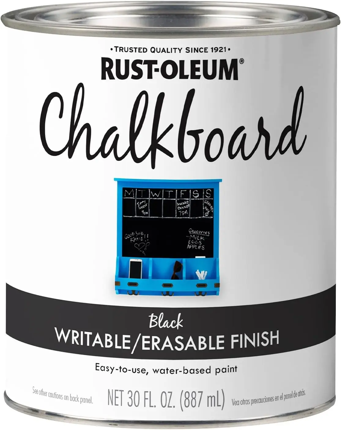 Rust-Oleum 301450 Oil-Based Specialty Chalkboard Brush-On Paint, 30 fl oz, Flat Black - Easy-to-Use, Hassle-Free Indoor Chalkboard Solution for Beginners-Pros, Covers 95-120 sq. ft, Chalkboard Paint