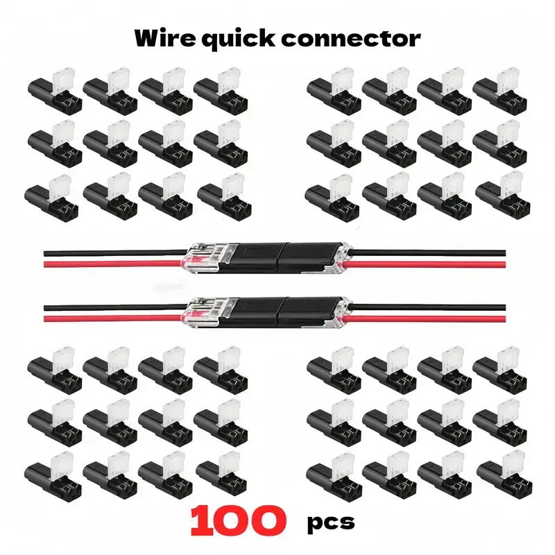 Solderless Wire Connectors 100-Pack, ABS Plastic Quick Splice Terminal Wire Plugs with Locking Buckle, Tool-Free Snap-On for LED Strip Lights & Low Voltage Lighting, 300V 9A Collar Clip & Brooch Accessories, Solderless Connectors, Terminal Plug Kit, Bulk