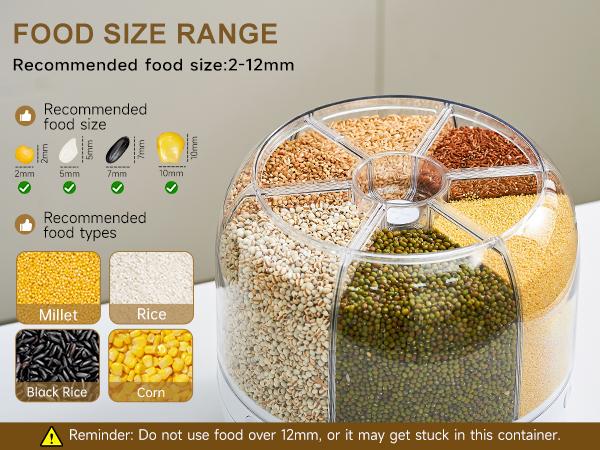 UFORU Moisture-Proof Airtight Grain Dispenser with lid, Multi-Grid Large Capacity Grain Storage,Container Perfect for Rice, Grains, Cereals, Flour, Pet Food & Mini Candies,kitchen organization,food storage containe,food storage container