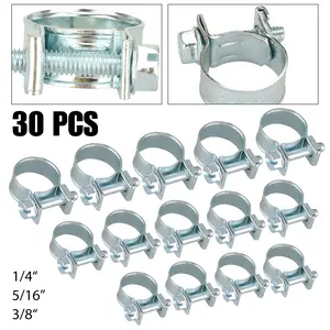 30Pcs 1/4" 5/16" 3/8" Hose Clamps Kit - Stainless Steel Fuel Injection Clamps for Automotive Home Appliance Silver Metal Adjustable Clips