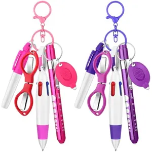 12 pcs Nurse Pen Set Two Colors Pink Purple Include Permanent Marker Pen Pen Lights for Nurses Retractable Ballpoint Pen Nursing Keychain Clip Foldable Scissors LED Flashlight Keychain for Nurses