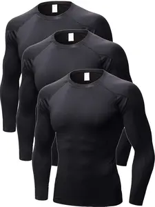 3 Pack Men's Compression Long Sleeve Shirts UV Protection Cool Dry Base Layer Workout Baseball Undershirt