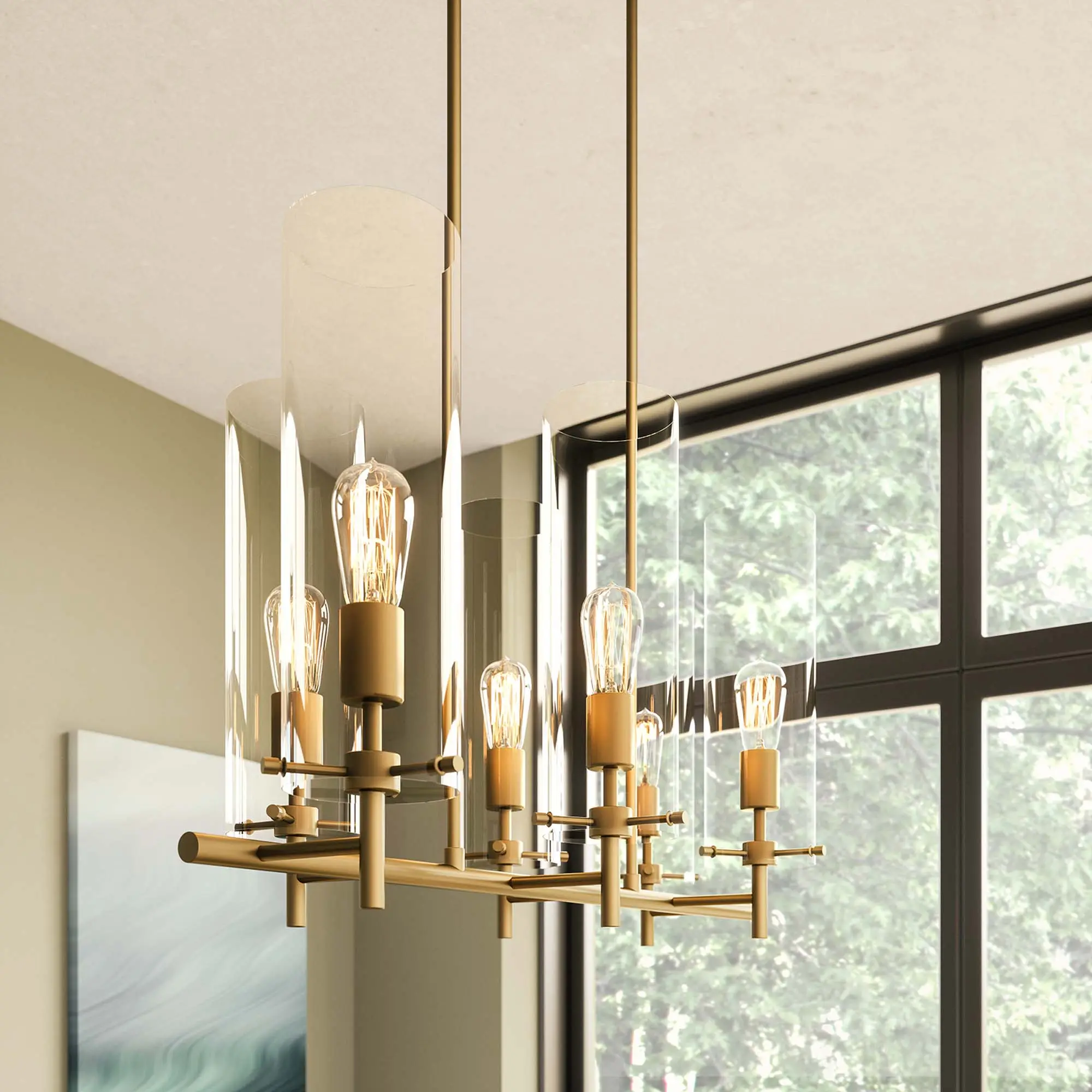 Modway Skylark 6-Light Chandelier in Clear Satin Brass