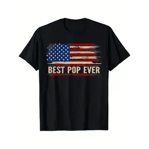 100% Cotton Vintage Best Pop Ever American Flag T-Shirt, S-XXXL, Black, Father's Day Gift for Men Women Family Friends, Halloween Thanksgiving Christmas Gift