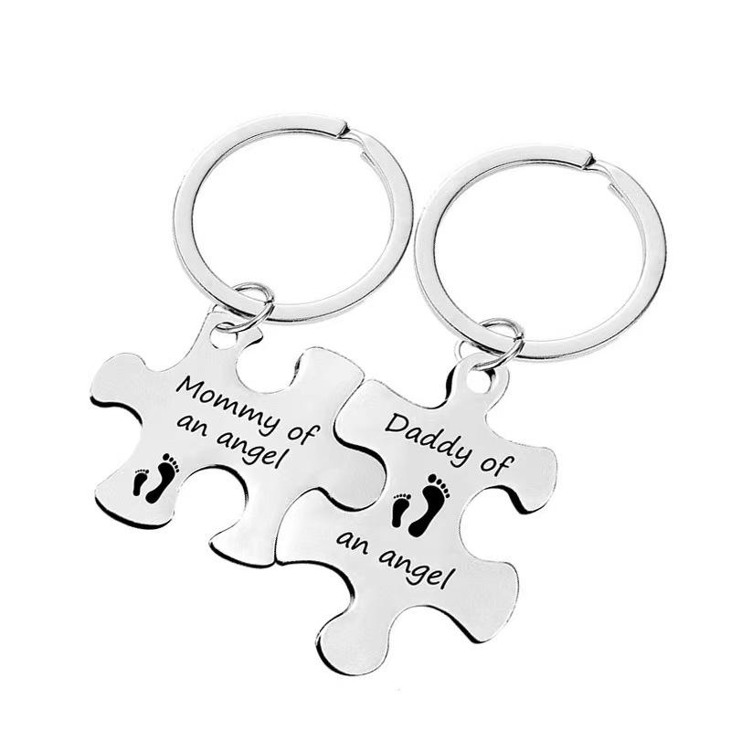Mommy and Daddy of an Angel Keychains Memorial Puzzle Keyring for Infant Lost Stainless Steel Sympathy Gifts